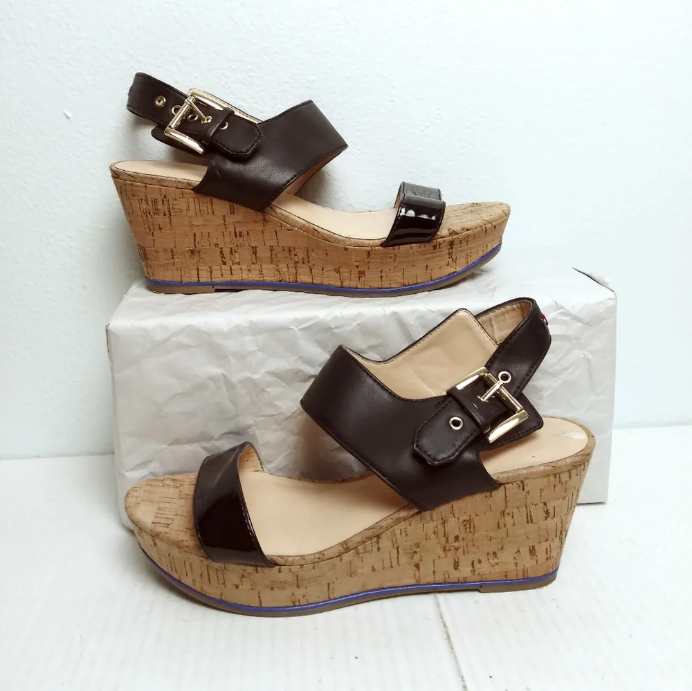 Tommy Hilfiger Maite 7M Slingback Cork Wedge Sandals Shoes